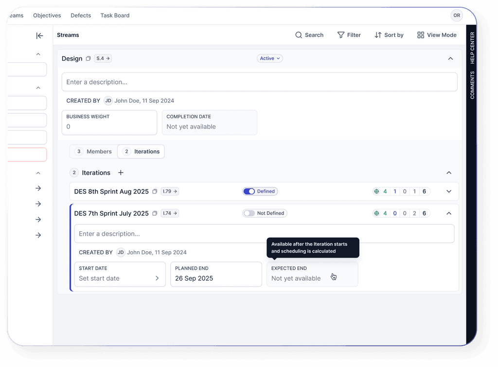 Defining a goal or iteration